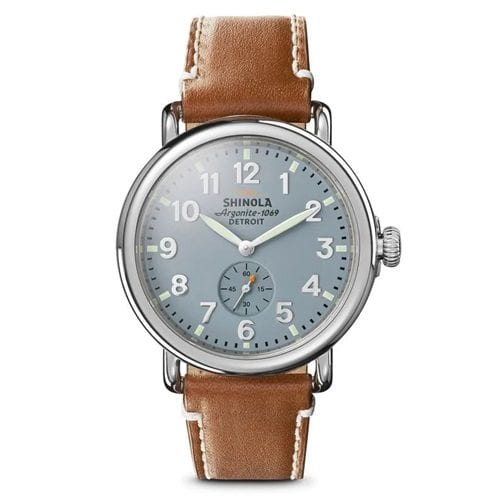 Shinola Runwell Chronograph Watch in Blue Grey Leather Strap at SEIKK